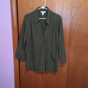 Dress Barn Olive Casual Button-Down Shirt